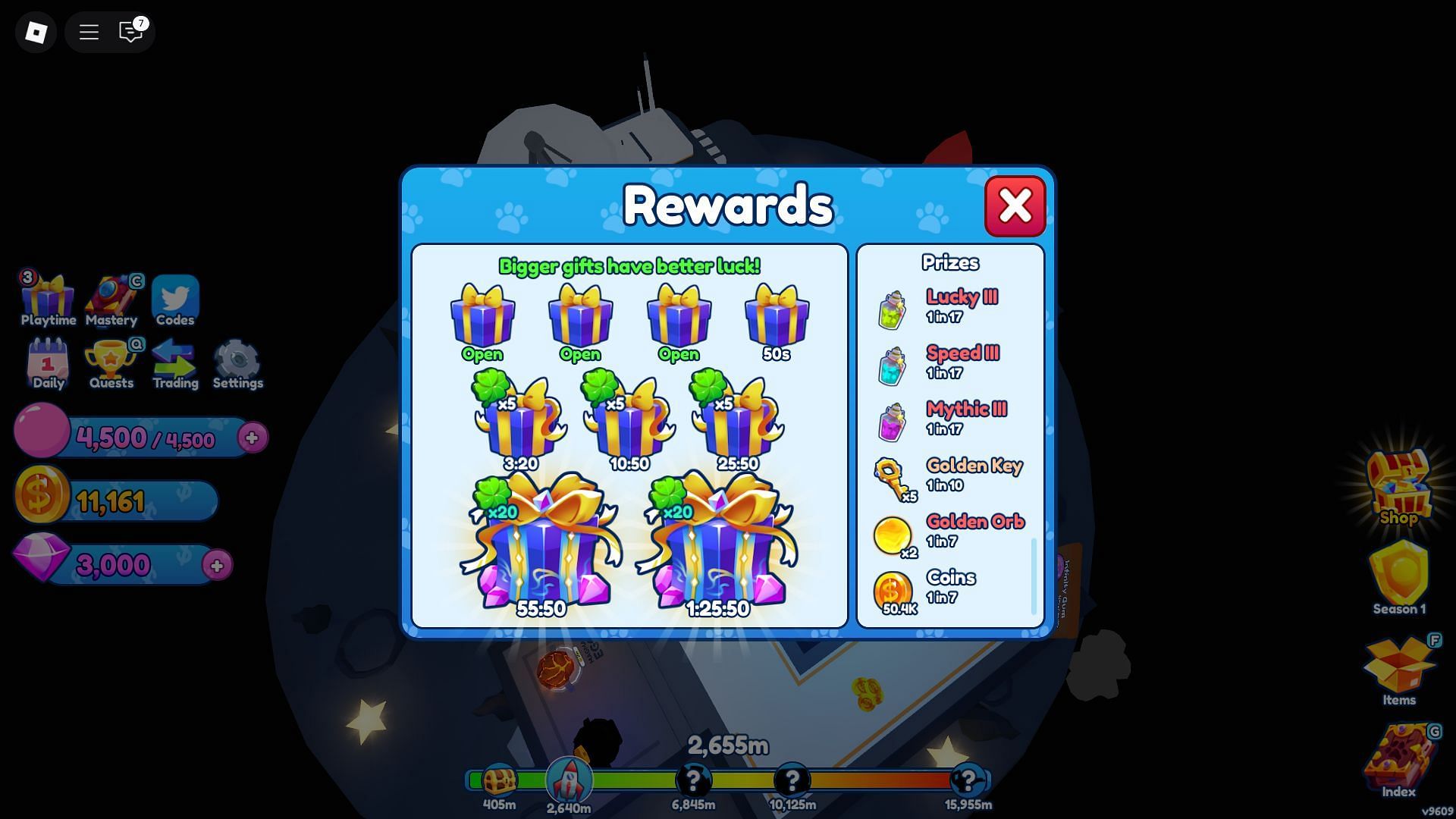 Golden Keys in playtime rewards (Image via Roblox)