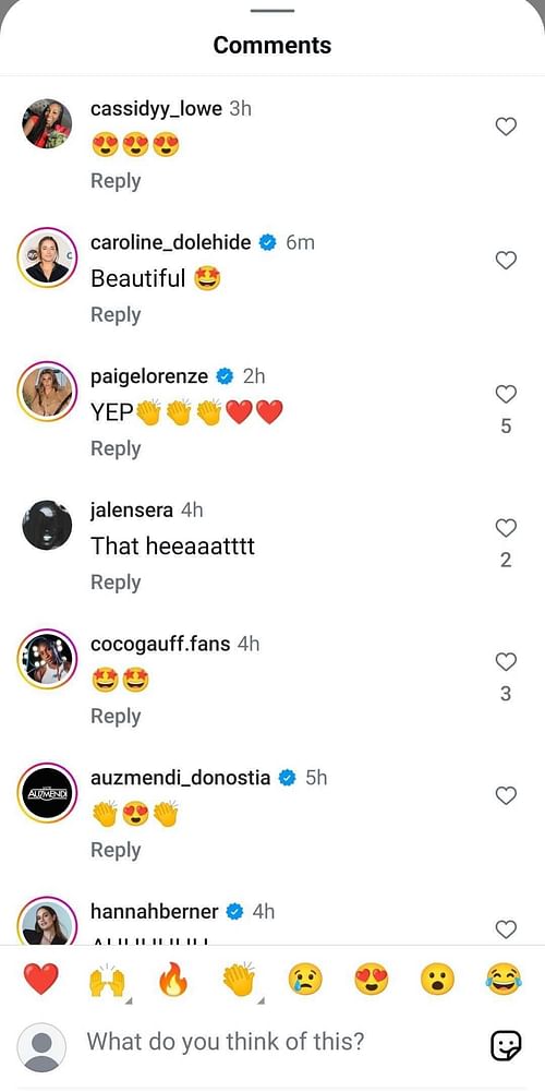 Jalen Sera's Instagram comment on Coco Gauff debuting her look for the 2025 Italian Open (Source: Instagram/miumiu)