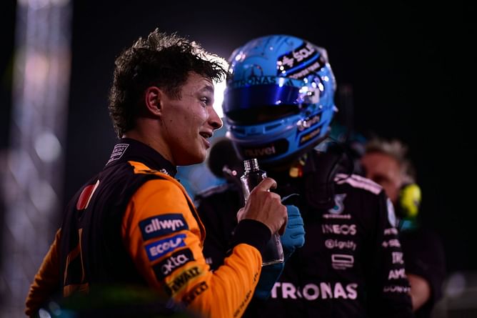 "The ladies will like that": George Russell to Lando Norris after uploading his topless photo on social media