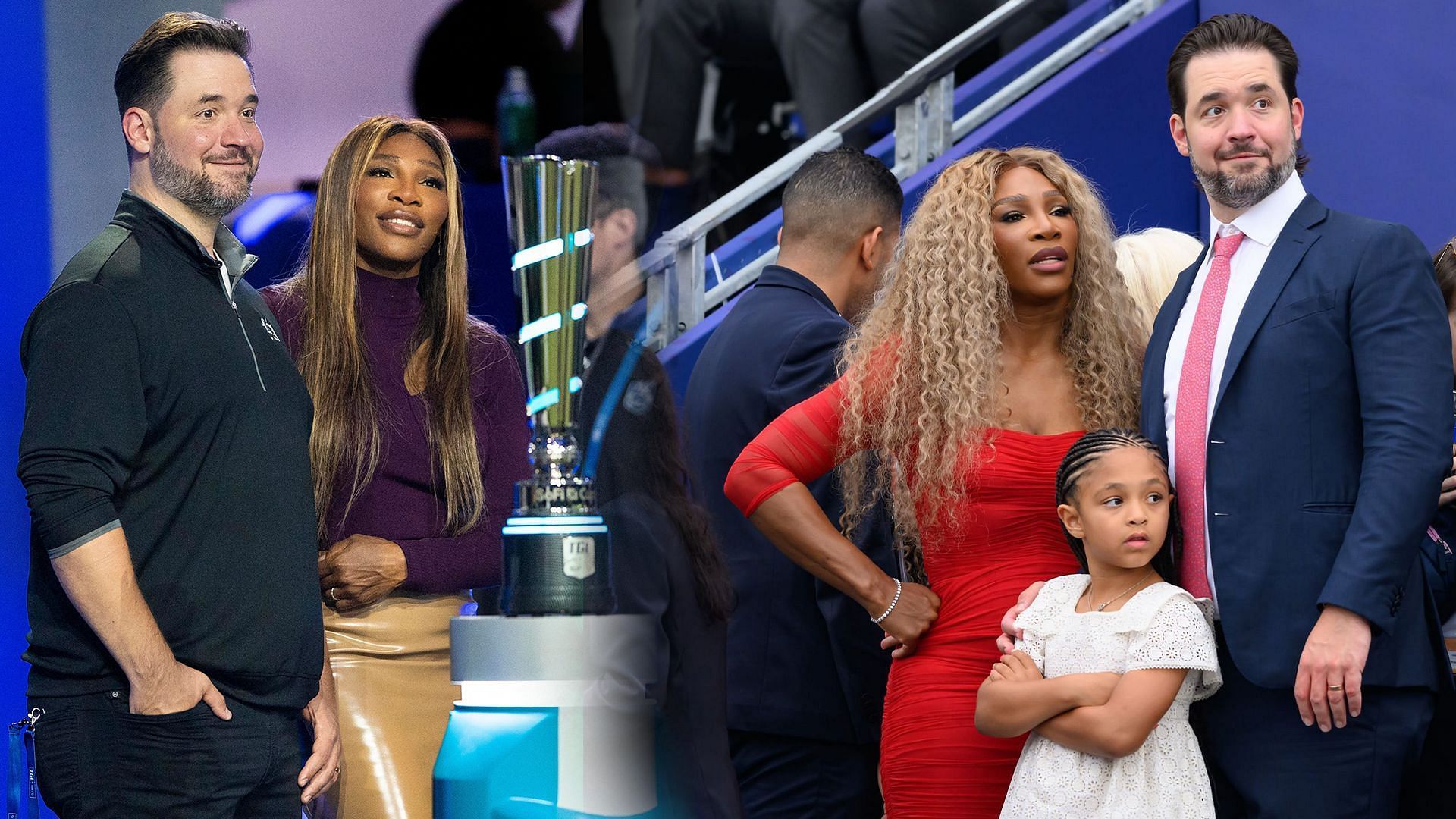 Serena Williams with husband Alexis Ohanian(left) and with daughter Olympia(right). Images: Getty