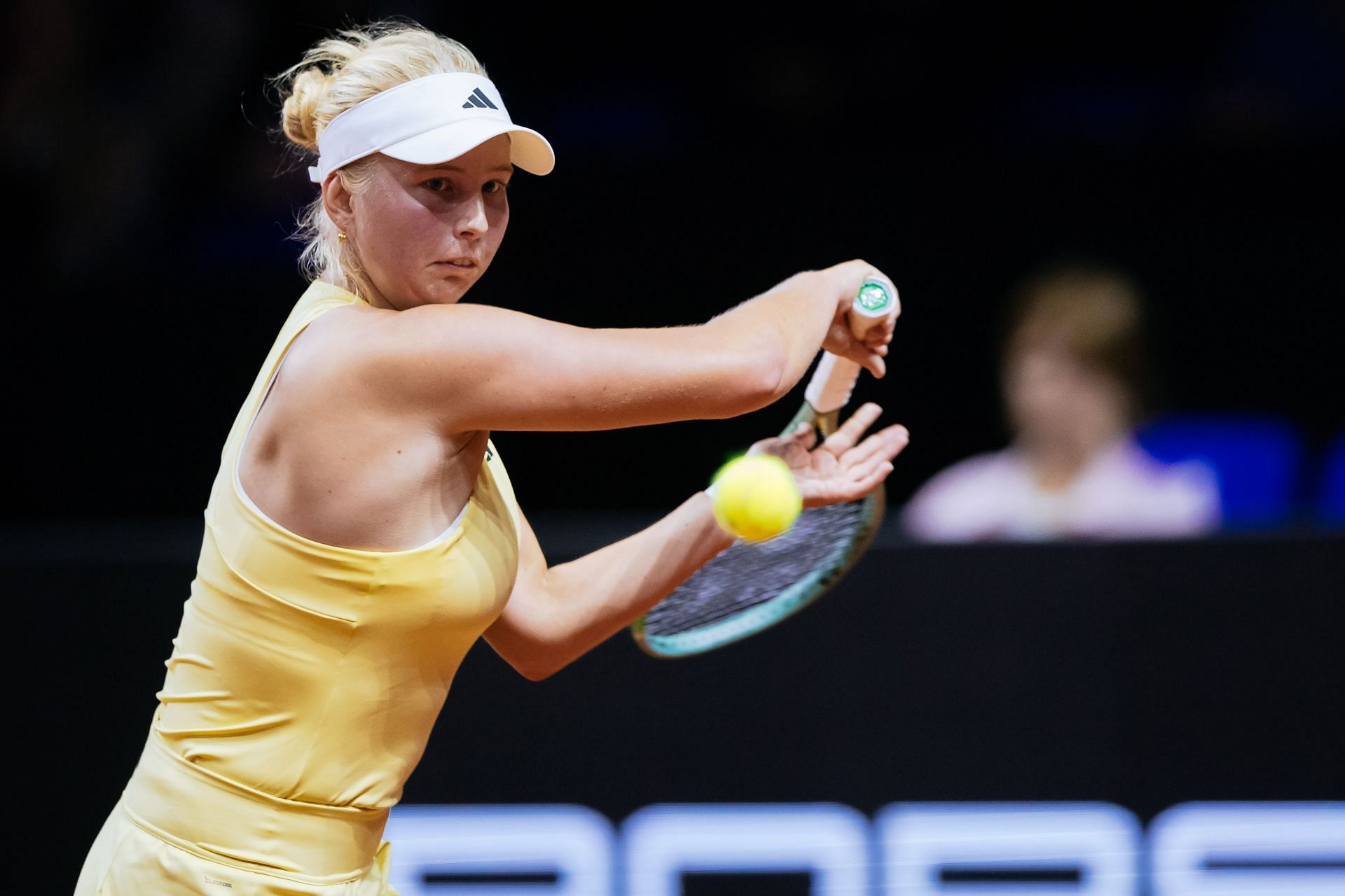 Tauson in action at the Porsche Tennis Grand Prix 2025 - Day 1 - Source: Getty
