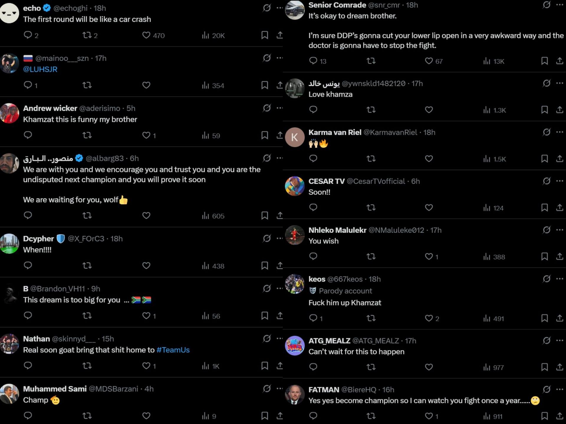 Fan reactions to Khamzat Chimaev calling for a middleweight title fight
