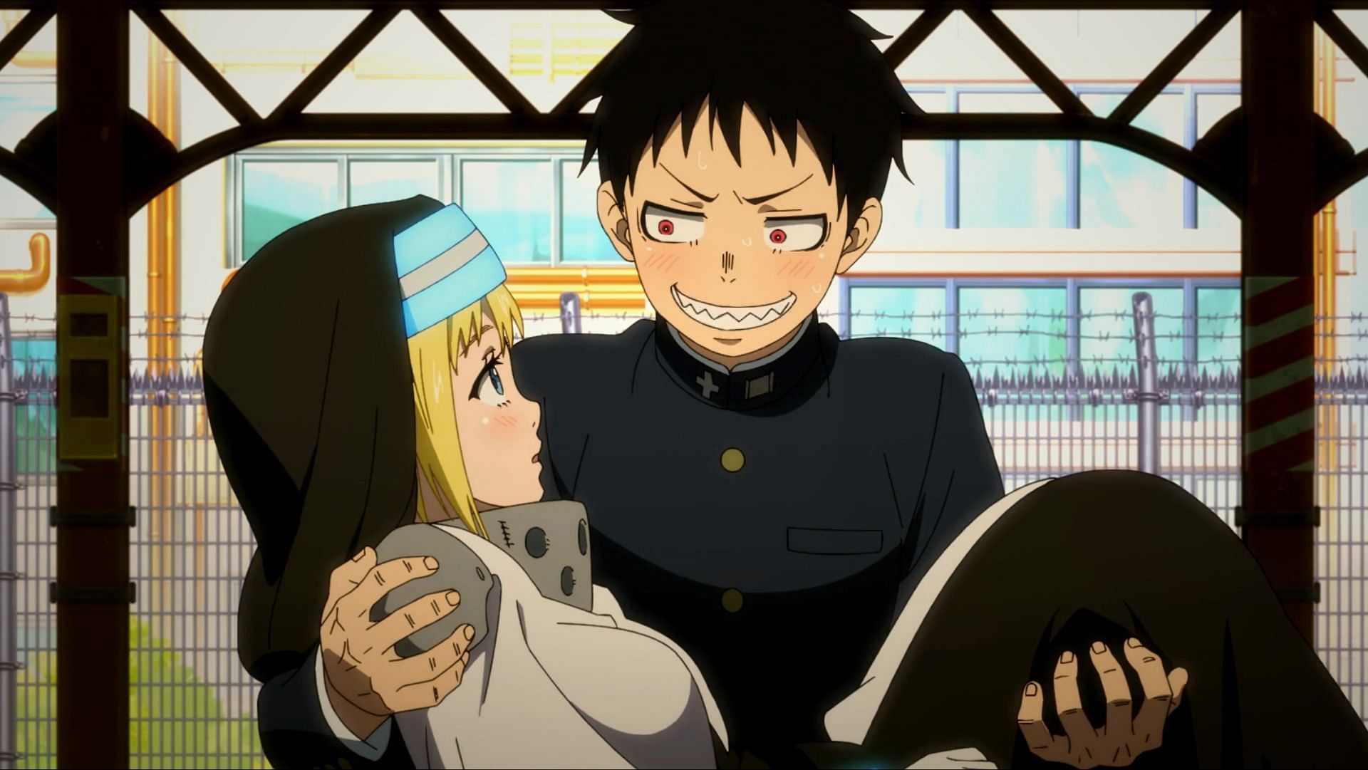 Shinra and Iris as shown in the Fire Force anime (Image via David Production)
