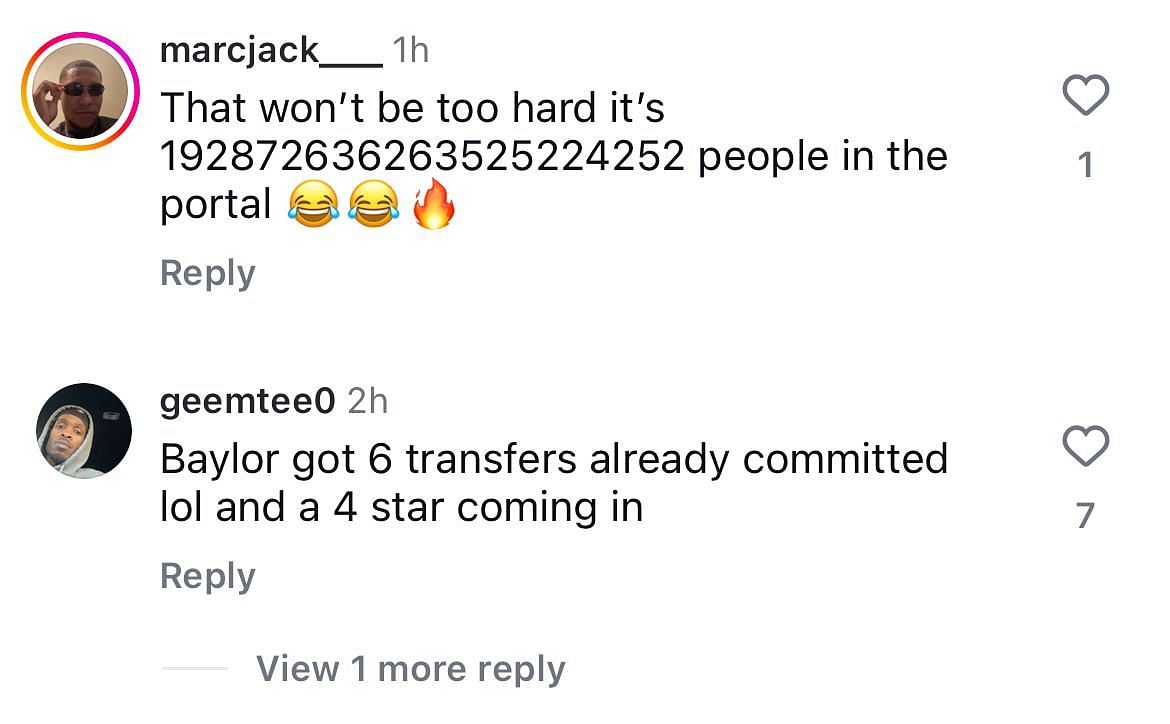 Comments discuss the transfer portal