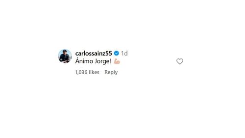 Snapshot of Carlos Sainz's comment...Credits-Instagram
