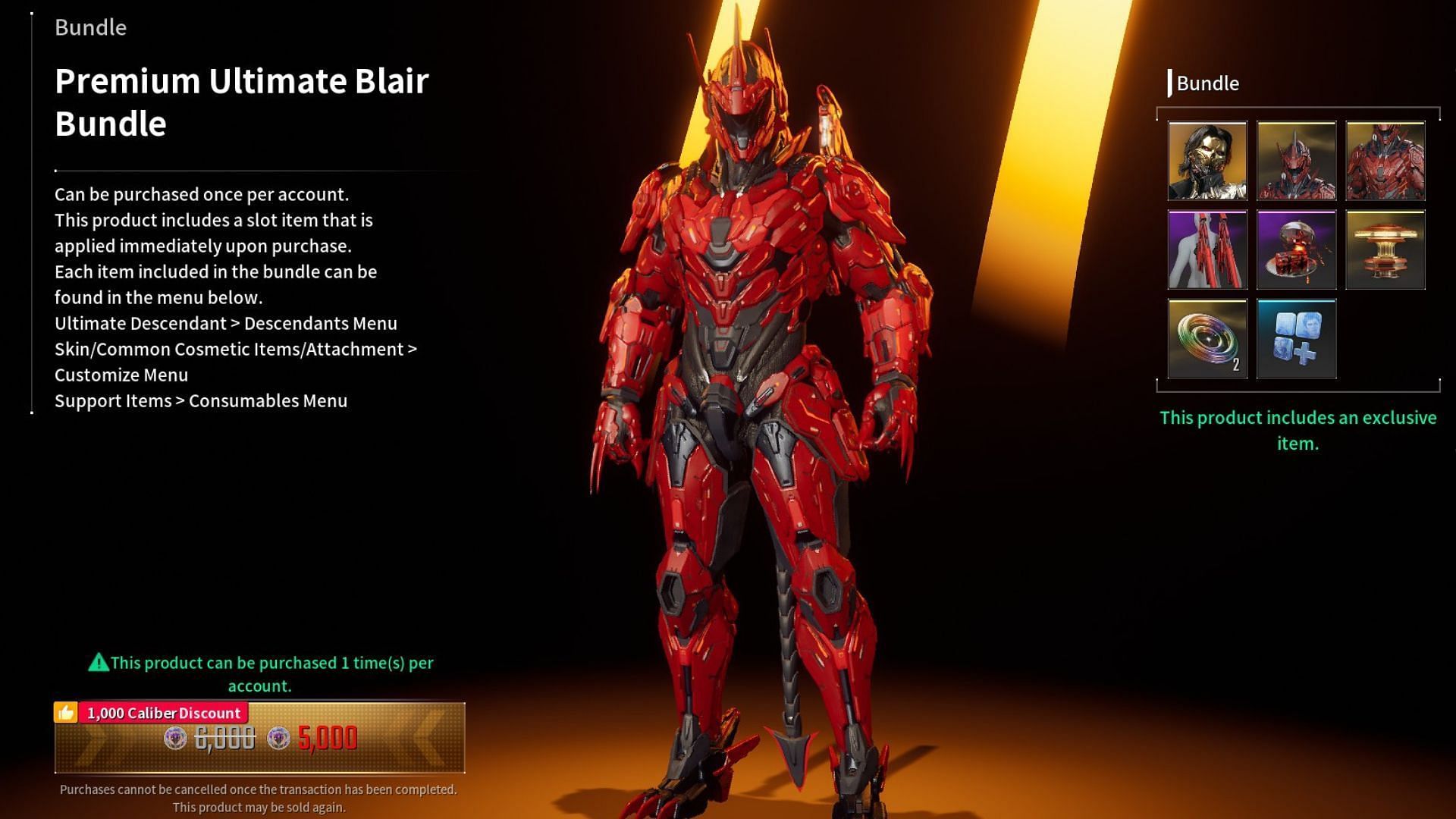 Caliber cost for the Descendant (Image via Nexon)
