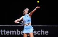 Samsonova during a serve in the Porsche Tennis Grand Prix 2025 - Source: Getty