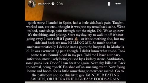 Val's Instagram Story about his kidney stone (Image via Instagram / @valentin)