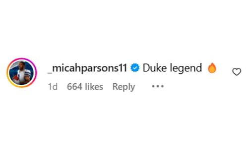 Micah Parsons sends 2-word message as Cooper Flagg declares for 2025 NBA Draft, Instagram