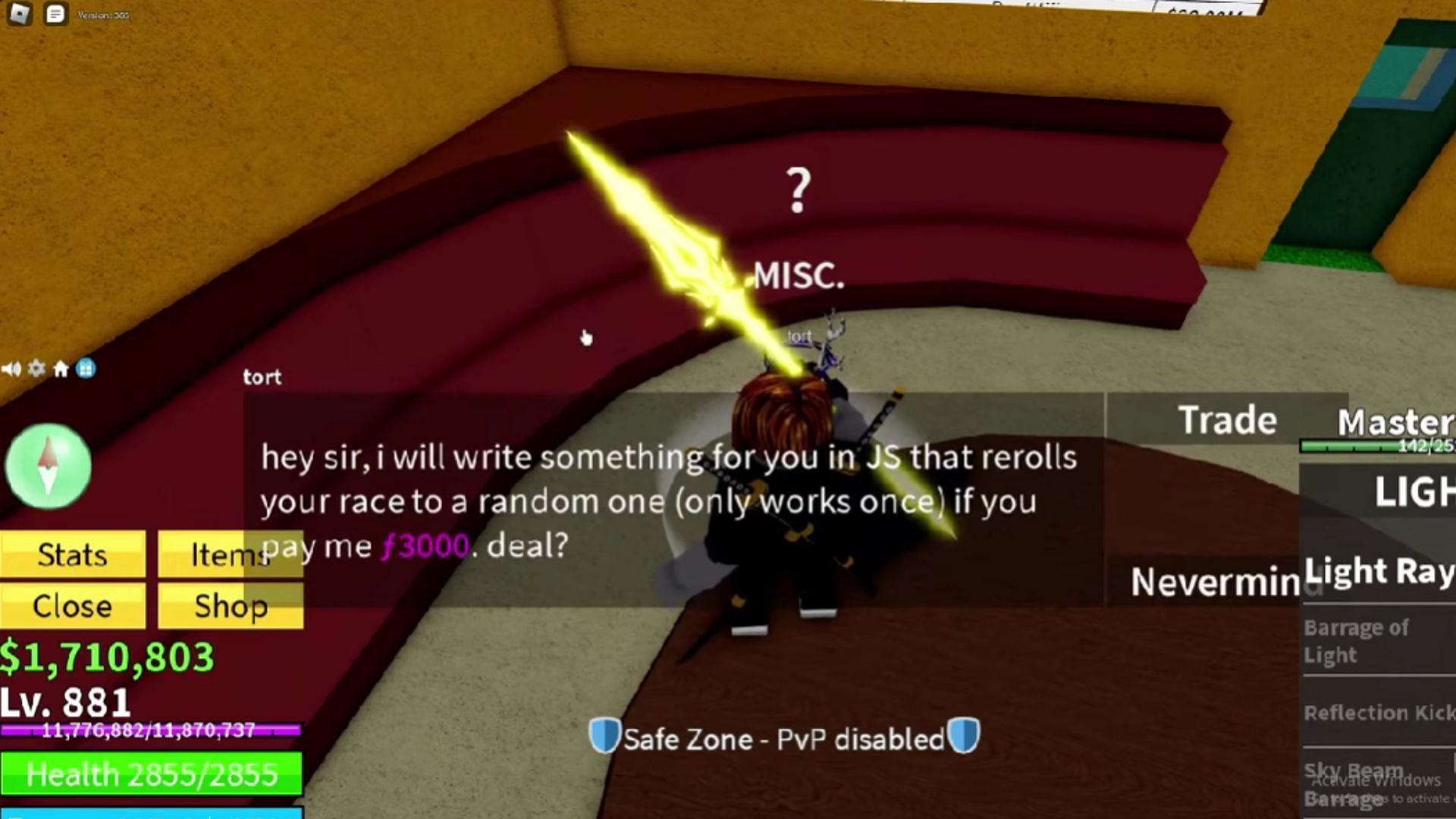Pay 3000 Fragments to change your race (Image via Roblox || YouTube/@RockstarzVn)