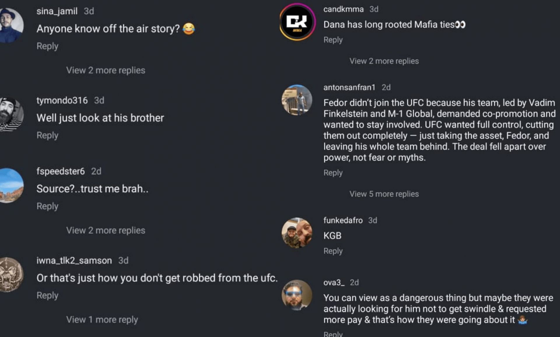 Fans&#039; reaction to Joe Rogan&#039;s claim about Fedor Emelianenko&#039;s potential UFC move. [Screenshot courtesy: @menacemma_ on Instagram]