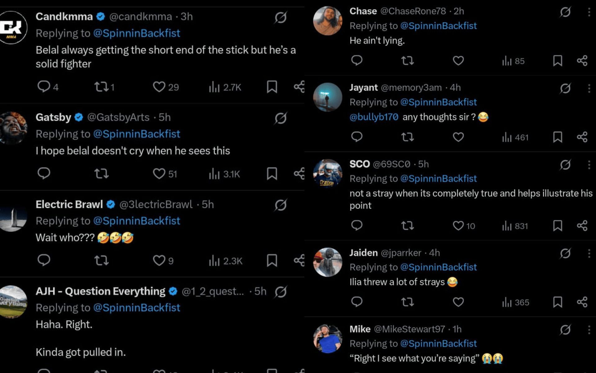Fans&#039; response to the clip of Joe Rogan and Ilia Topuria. [Screenshots courtesy: @SpinninBackfist on X]