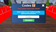 "This code does not exist" error in DownForce Stunt Driving (Image via Roblox)