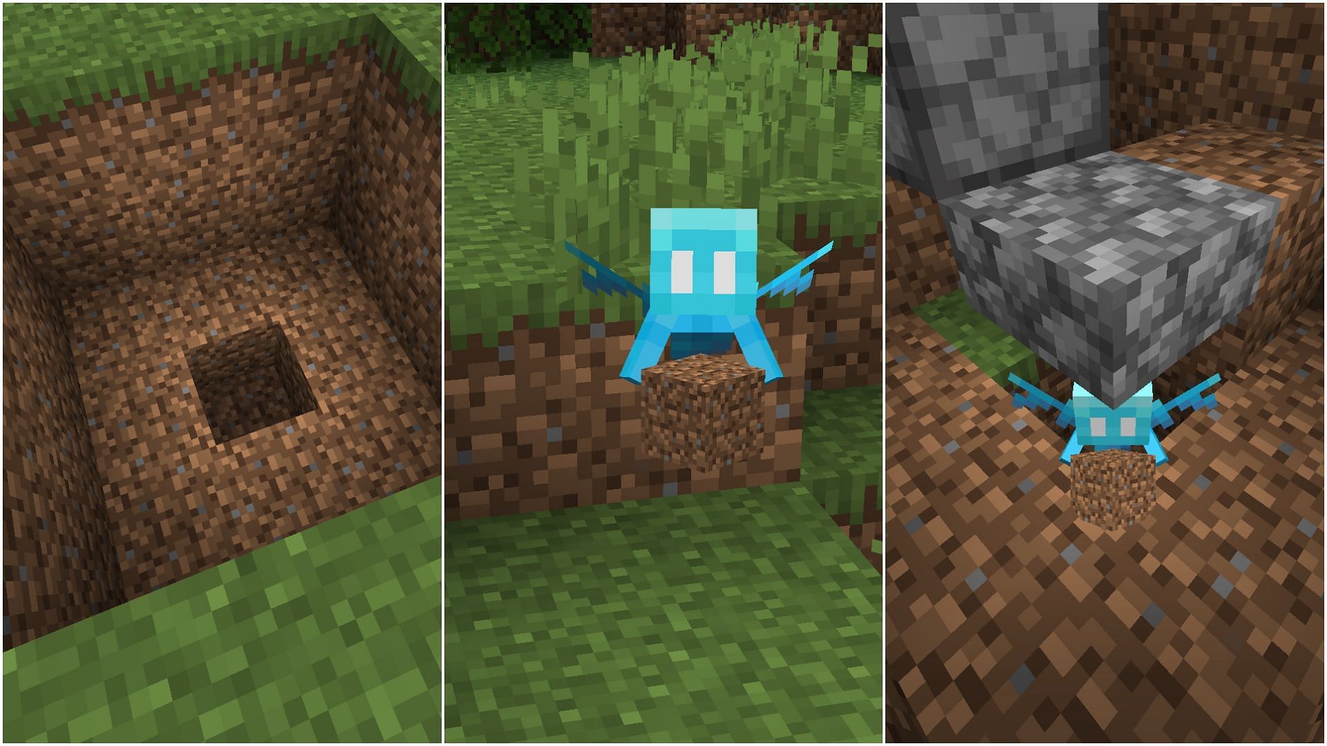 Create a hole in which you need to trap an allay with a half slab. (Image via Sportskeeda Gaming || Mojang Studios)