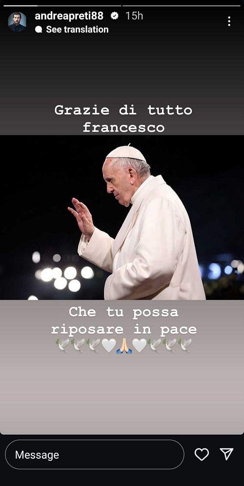 Andrea Preti's Instagram story; ( Source - Instagram @andreapreti88)
