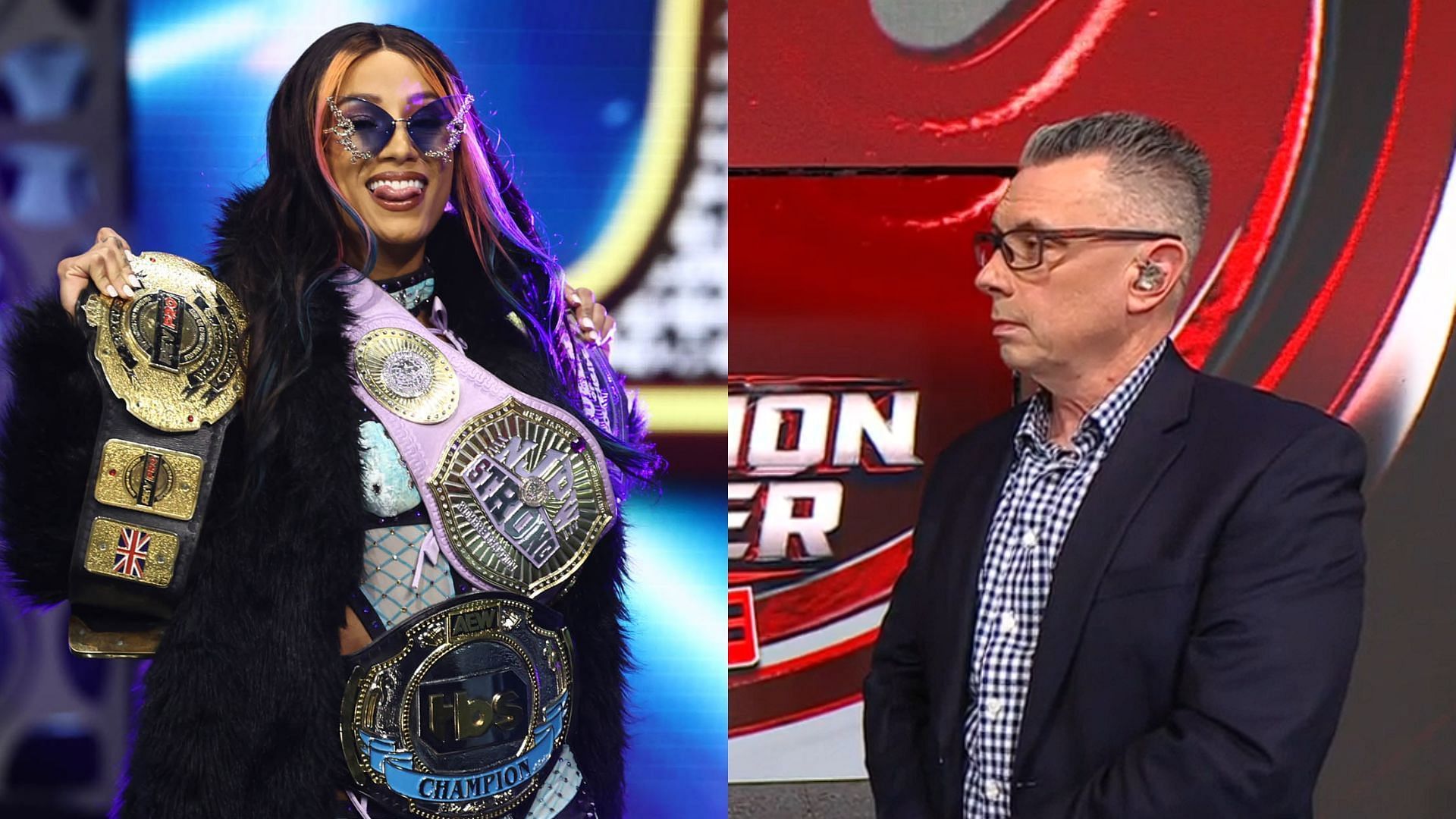 Mercedes Mon&eacute; is a triple crown champion in AEW [Photos courtesy of AEW Official Website and wwe.com]