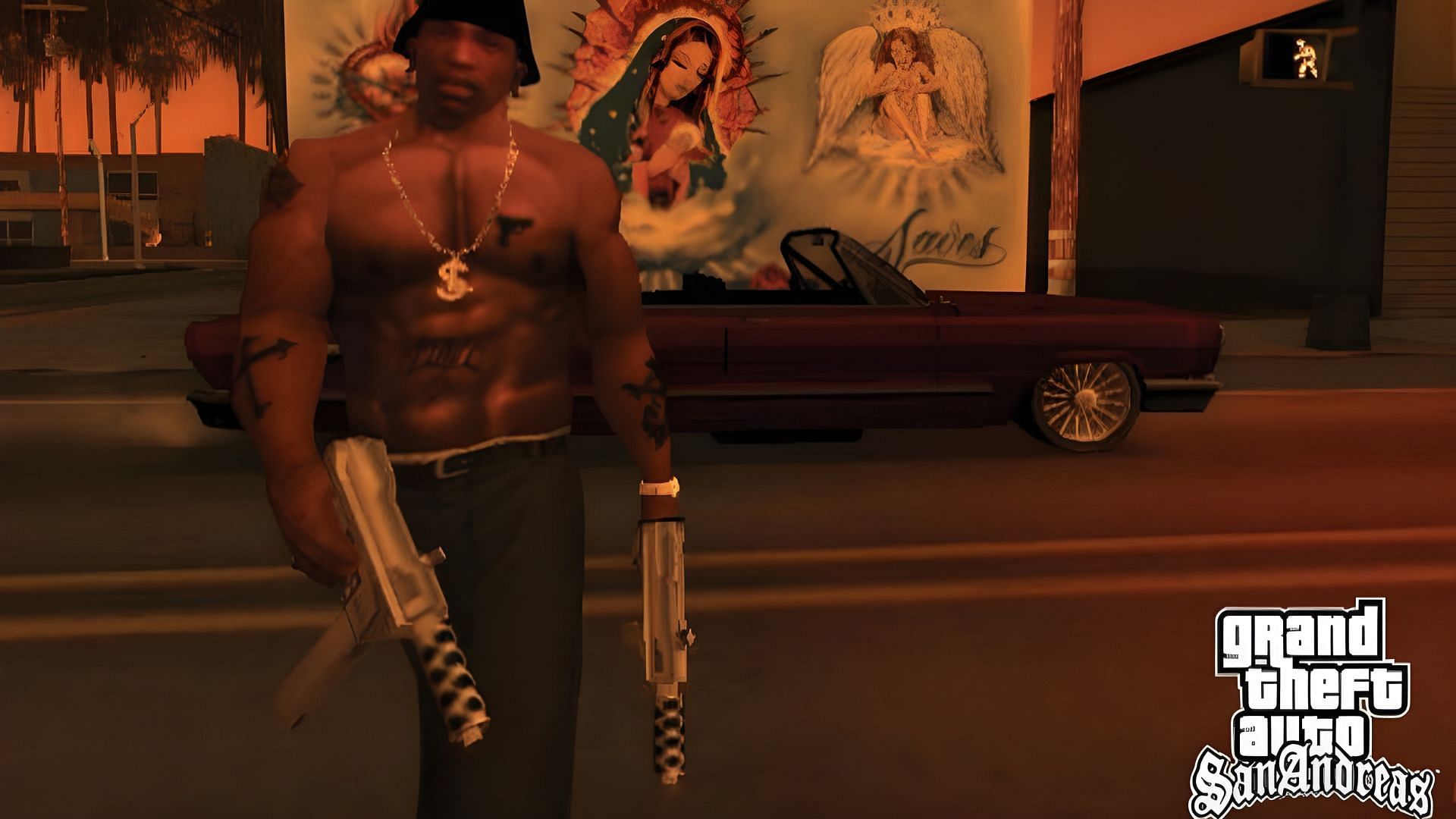 CJ from GTA San Andreas can dual wield certain weapons in GTA San Andreas (Image via Rockstar Games)