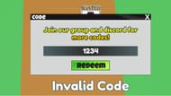 Piece Wanted Simulator invalid code issue (Image via Roblox)