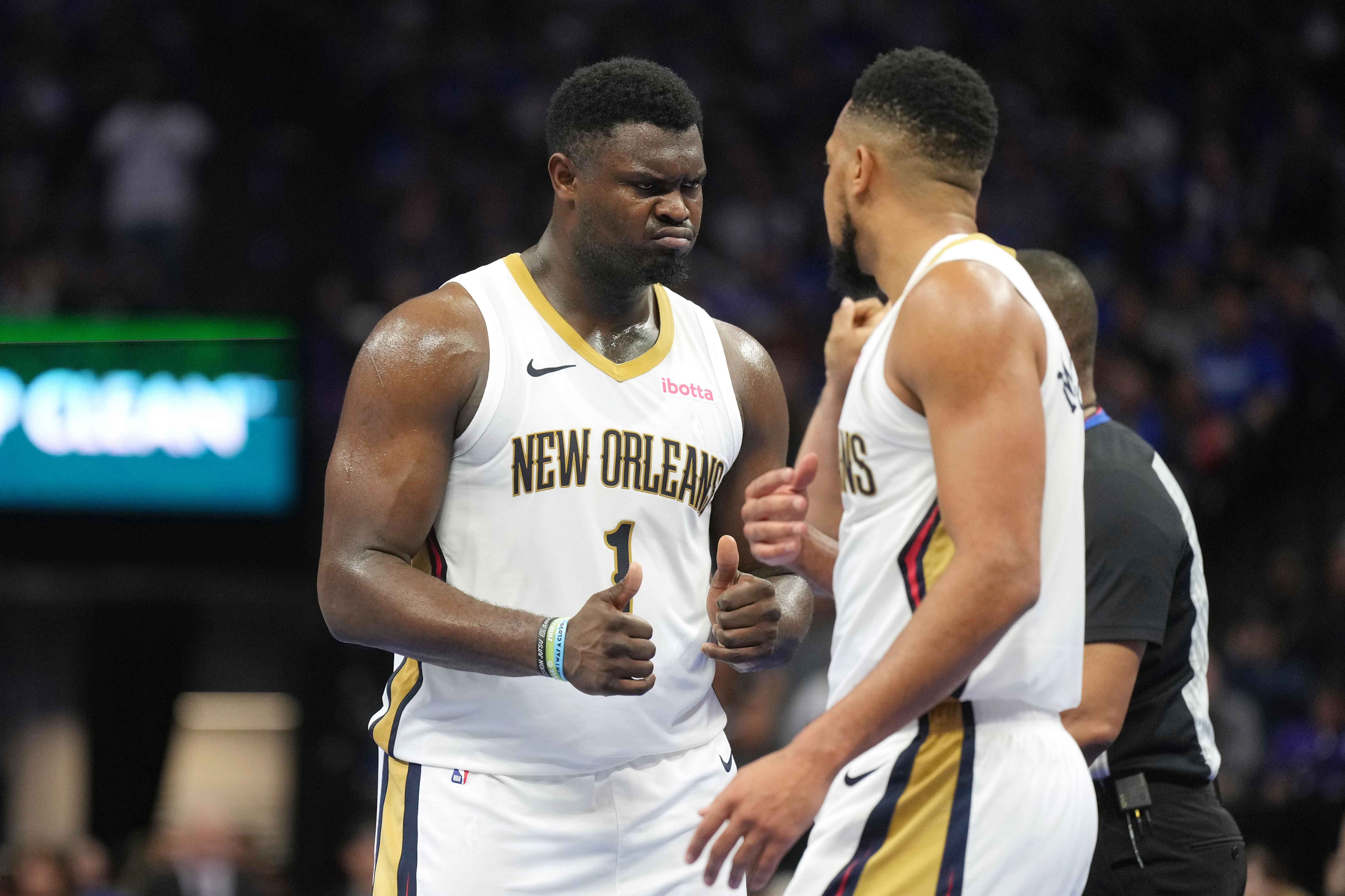 Zion Williamson and CJ McCollum of the New Orleans Pelicans. (Photo: IMAGN)