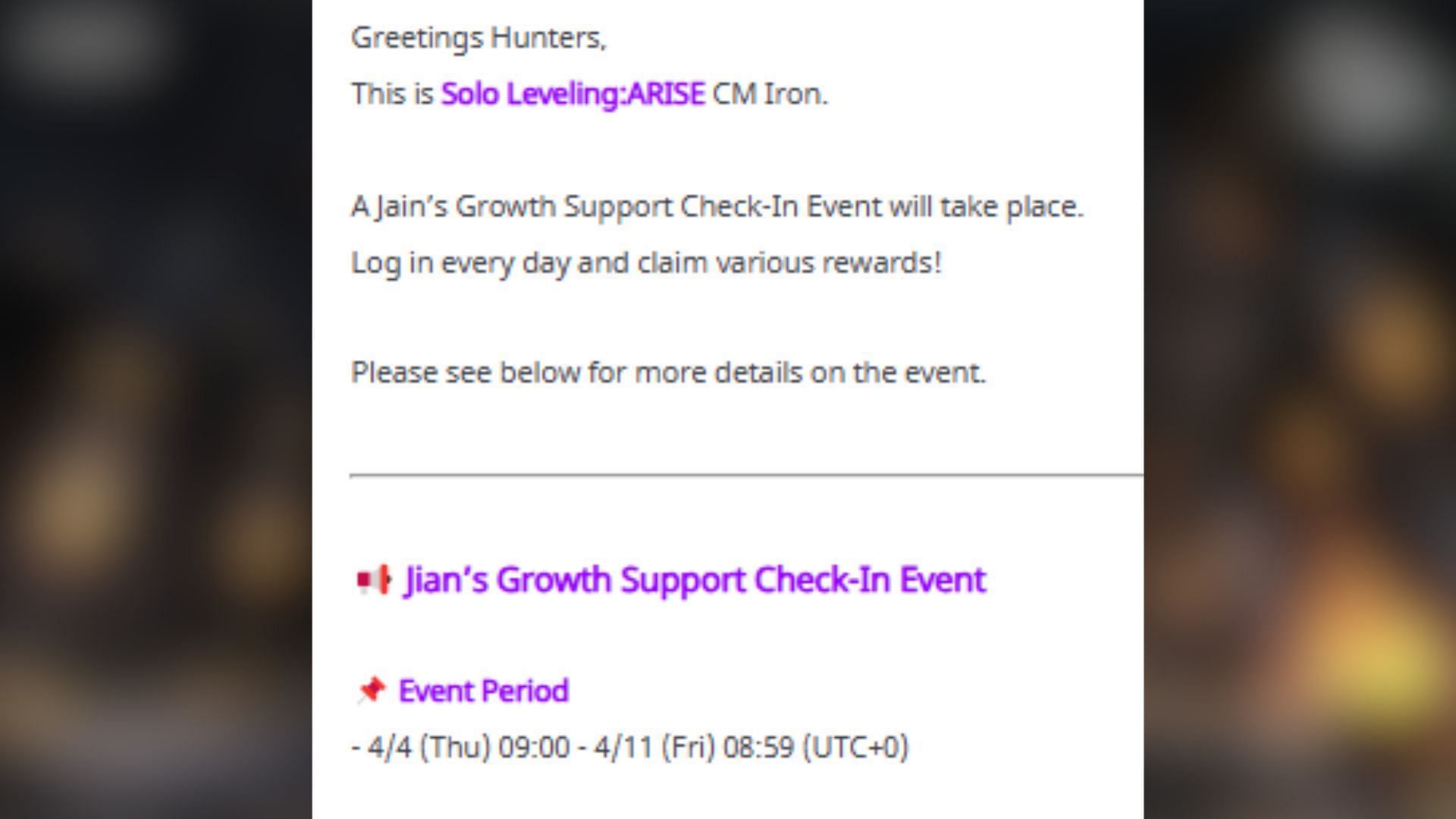 Players can get multiple freebies from the latest Jian Growth Support login event (Image via Netmarble)