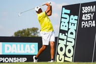 Eugenio Chacarra of Fireball GC plays his shot from the 16th tee during LIV Golf Dallas 2024- Source: Imagn