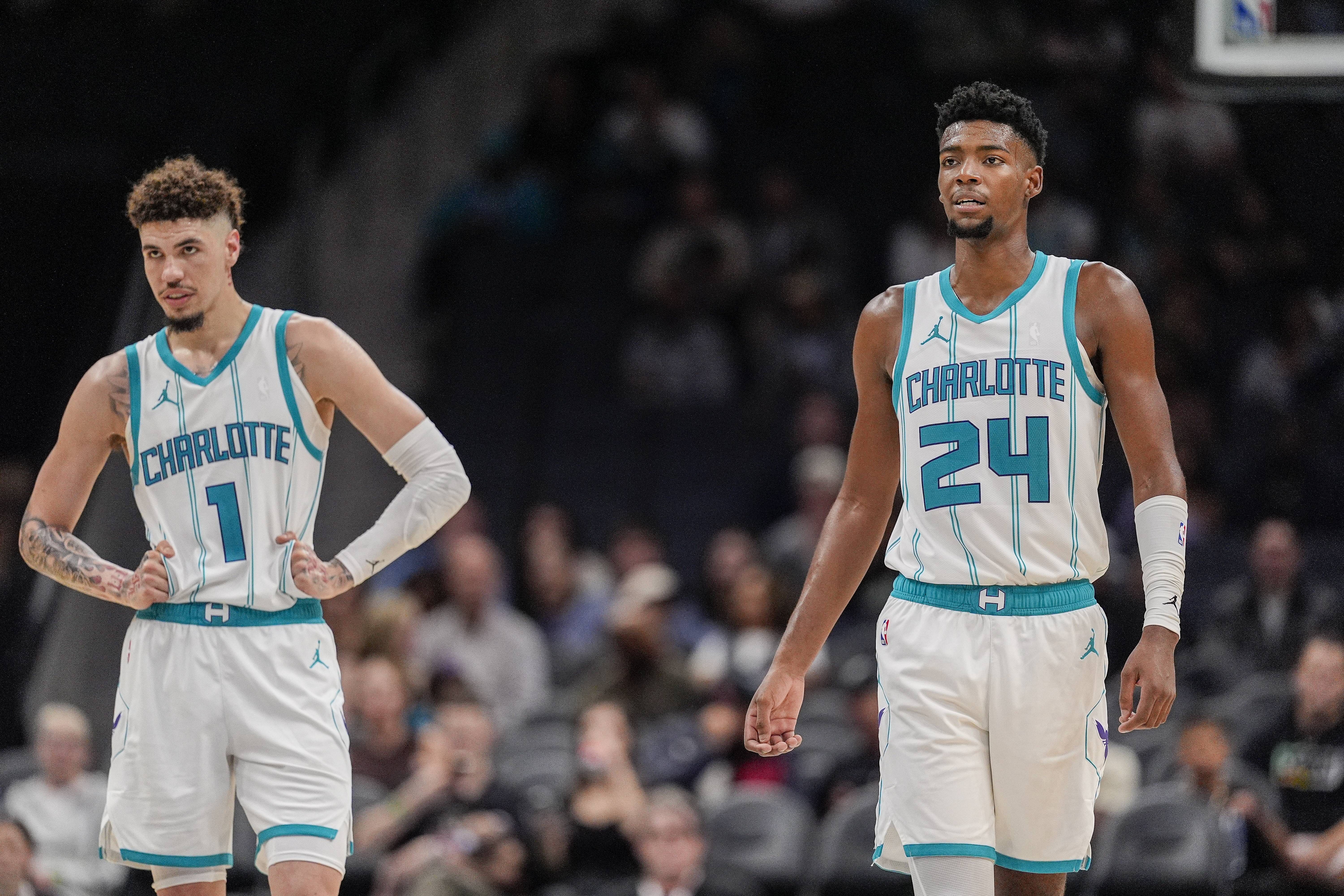 LaMelo Ball and Brandon Miller of the Charlotte Hornets. (Photo: IMAGN)