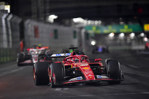 Scuderia Ferrari driver Charles Leclerc (16) during the Las Vegas Grand Prix at Las Vegas Circuit. Mandatory Credit: Gary A. Vasquez-Imagn Images