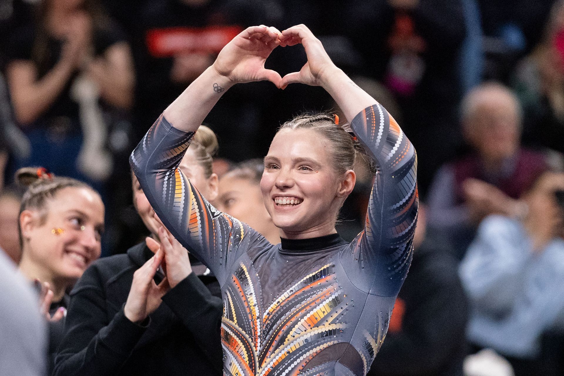 Jade Carey during a gymnastics meet against the Fisk Bulldogs at Gill Coliseum (Photo by Ali Gradischer/Getty Images)