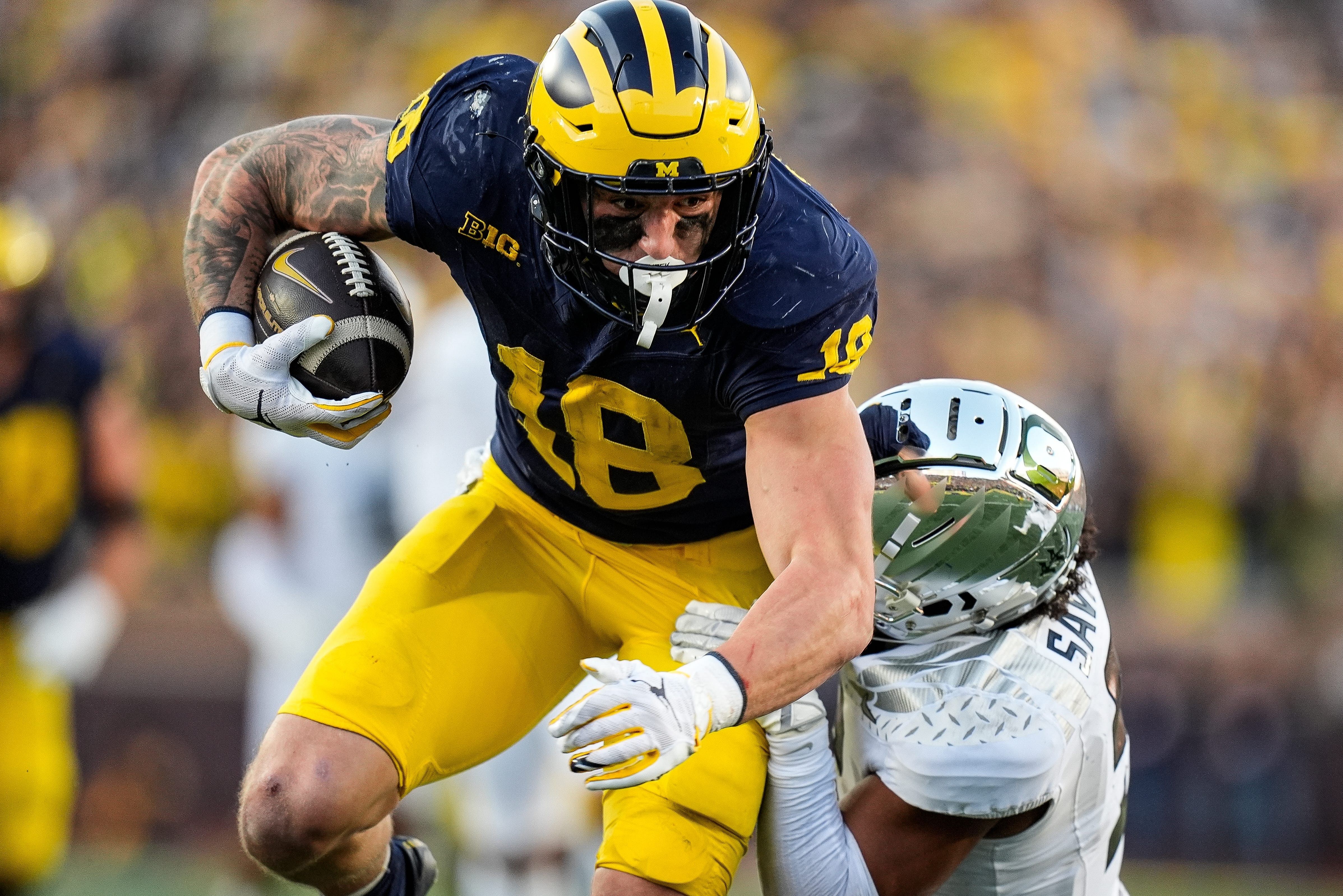 Tight end Colston Loveland could be an NFL standout after a big draft day. (Photo Credit: IMAGN)
