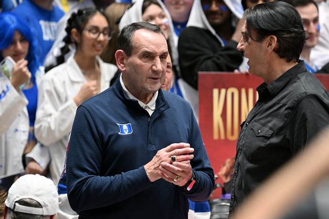 “I hope he doesn’t jinx them”: College hoops fans react as Coach K in attendance for Duke vs Houston Final Four game