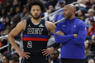 Cade Cunningham and Pistons' head coach JB Bickerstaff - Source: Imagn