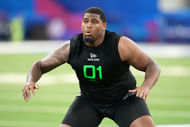 Texas lineman Kelvin Banks made a jump to be picked ninth in the draft. (Photo Credit: IMAGN)
