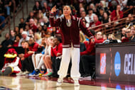 Dawn Staley busts out a retro maroon coat for her team's second round NCAA Tournament game. (Photo Credit: IMAGN)