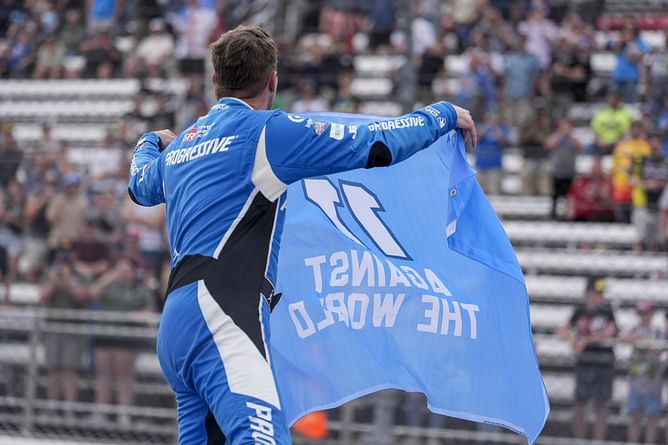 Denny Hamlin lists his “11 against the world” flag from Martinsville for $39.95 on his website