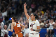 South Carolina Gamecocks guard Te-Hina Paopao (0) reacts during the fourth quarter in the NCAA Tournament Final Four clash against the Texas Longhorns at Amalie Arena. Photo: Imagn