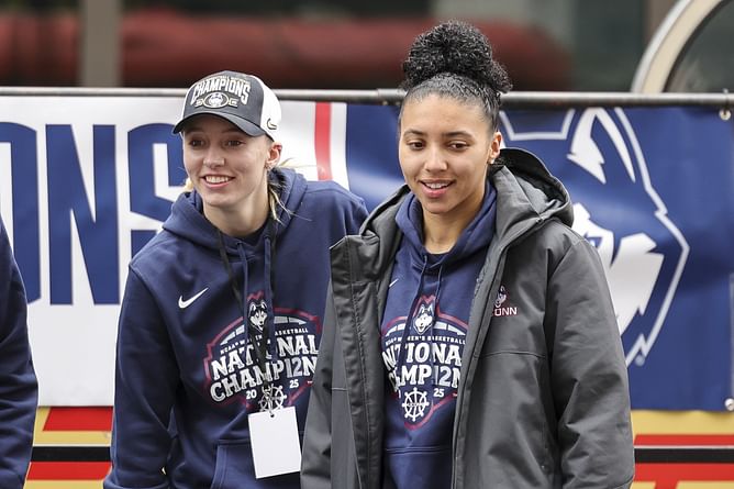WATCH: UConn star Azzi Fudd shows off new hairstyle as she dons black gown to support Paige Bueckers at 2025 WNBA draft