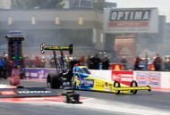 Tony Stewart driving the 11,000-horsepower Dodge dragster at Las Vegas Motor Speedway - Source: Imagn