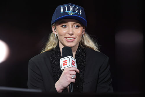 ESPN interviews Paige Bueckers after being selected with the number one overall pick by the Dallas Wings in the 2025 WNBA draft. (Credits: IMAGN)