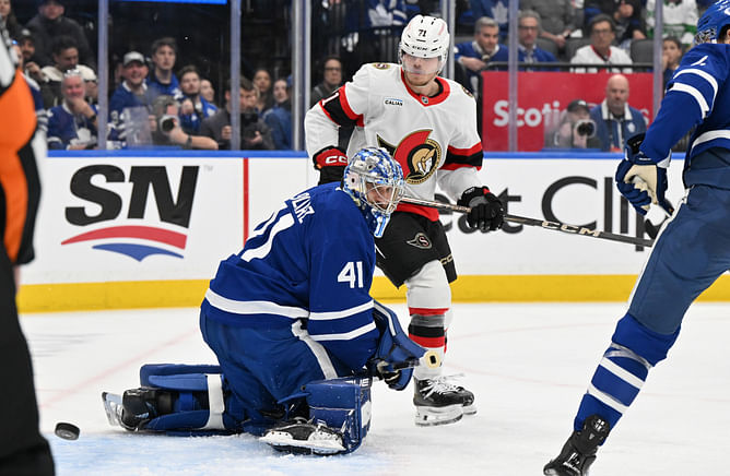 Senators' Ridly Greig gets honest about his 'battle' against Maple Leafs' Anthony Stolarz in playoffs Game 2