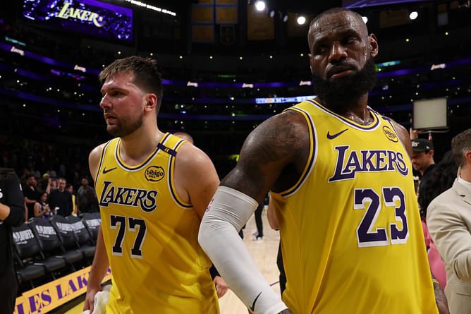 "The chosen ones" - Lakers fans react to Austin Reaves, Luka Doncic landing alongside LeBron James in iconic image of 3-1 finals comeback
