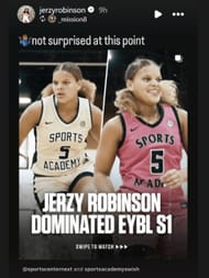 Jerzy Robinson reacts to her performance being called dominant during Nike EYBL Session I (Source: IG/ jerzyrobinson)