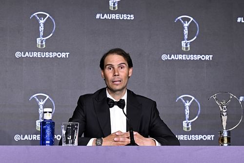 Rafael Nadal at a 2025 Laureus World Sports Awards press conference (Source: Getty)