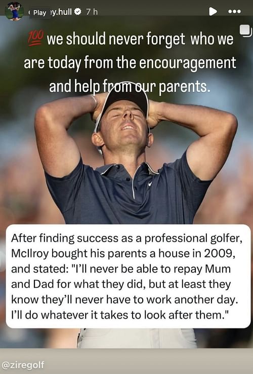 Charley Hull reshares Zire Golf's post on Rory McIlroy (Image via Instagram)