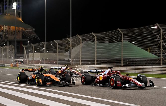Lando Norris drops a 3-word reaction to his lock-up while racing Charles Leclerc in the F1 Bahrain GP