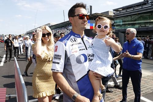 Graham Rahal with wife Courtney Force and daughter at the 106th Indianapolis 500 - Source: Getty