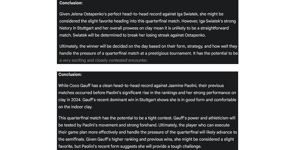 Gemini AI&#039;s predictions for Iga Swiatek and Coco Gauff&#039;s matches at the Porsche Tennis Grand Prix 2025.
