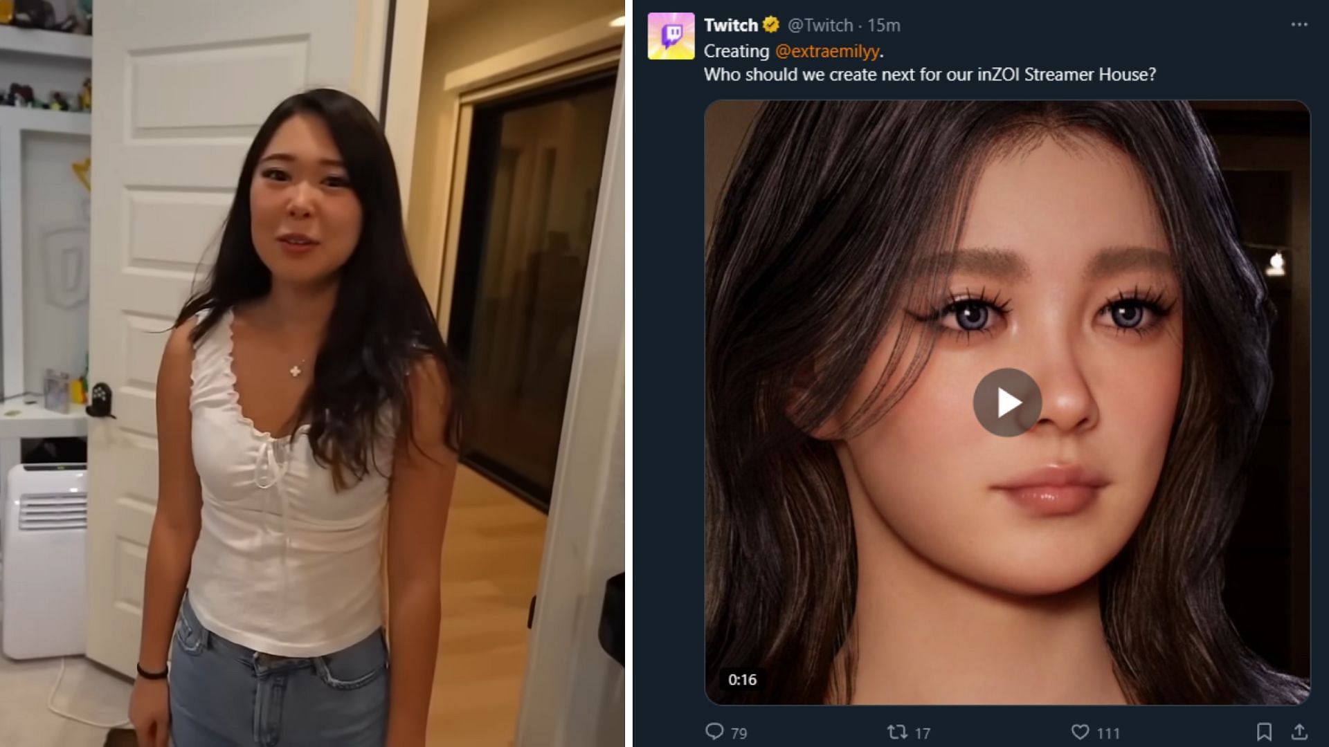 Twitch gets backlash for post about ExtraEmily after her recent ban (Image via ExtraEmily/YouTube, @Awk20000/X)