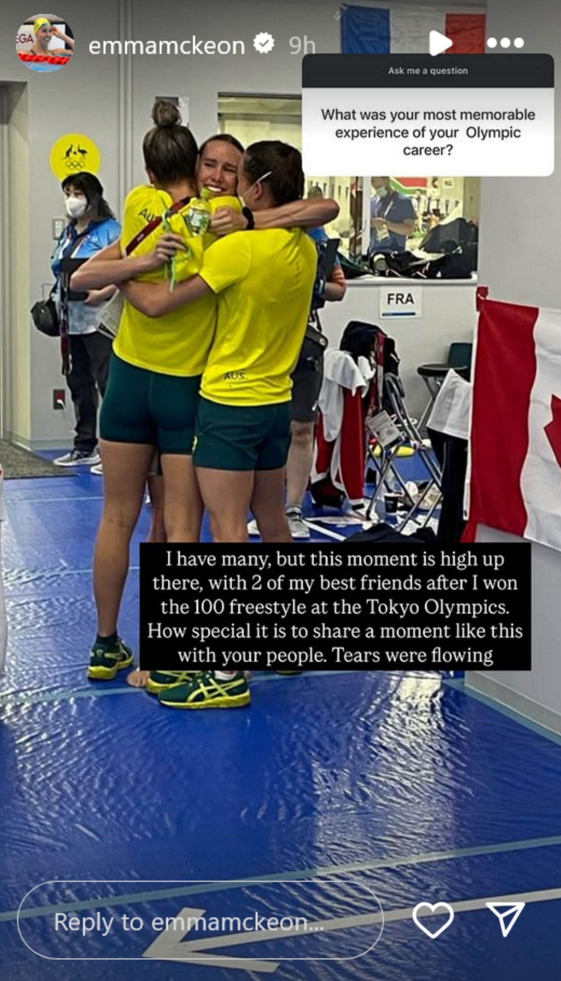 McKeon&rsquo;s response to her favorite Olympic memory on her story - Source: via @emmamckeon on Instagram