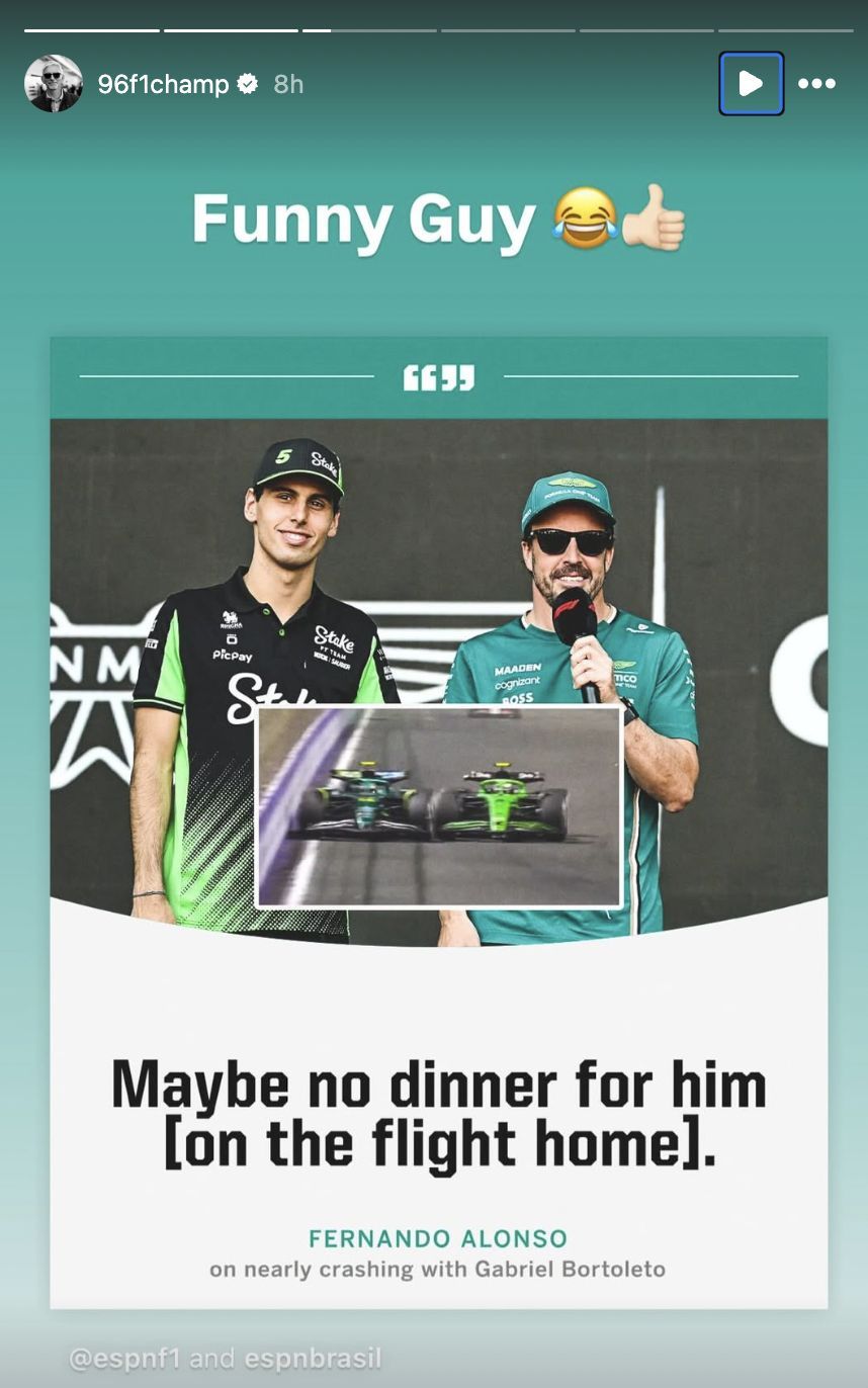 Damon Hill&#039;s post for Fernando Alonso [Image Source: @96f1champ/Instagram]