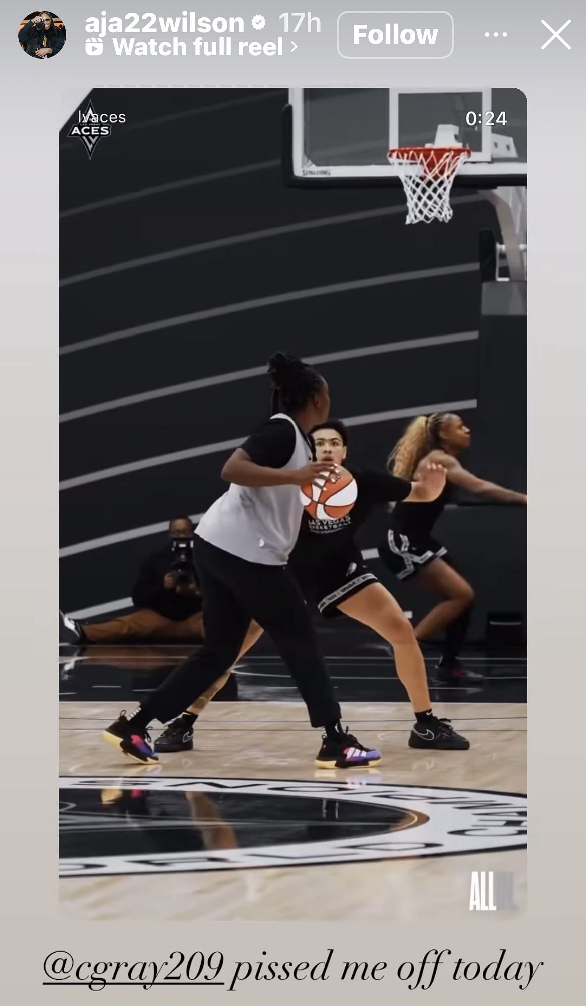 A&#039;ja Wilson playfully mocks teammate Chelsea Gray in practice